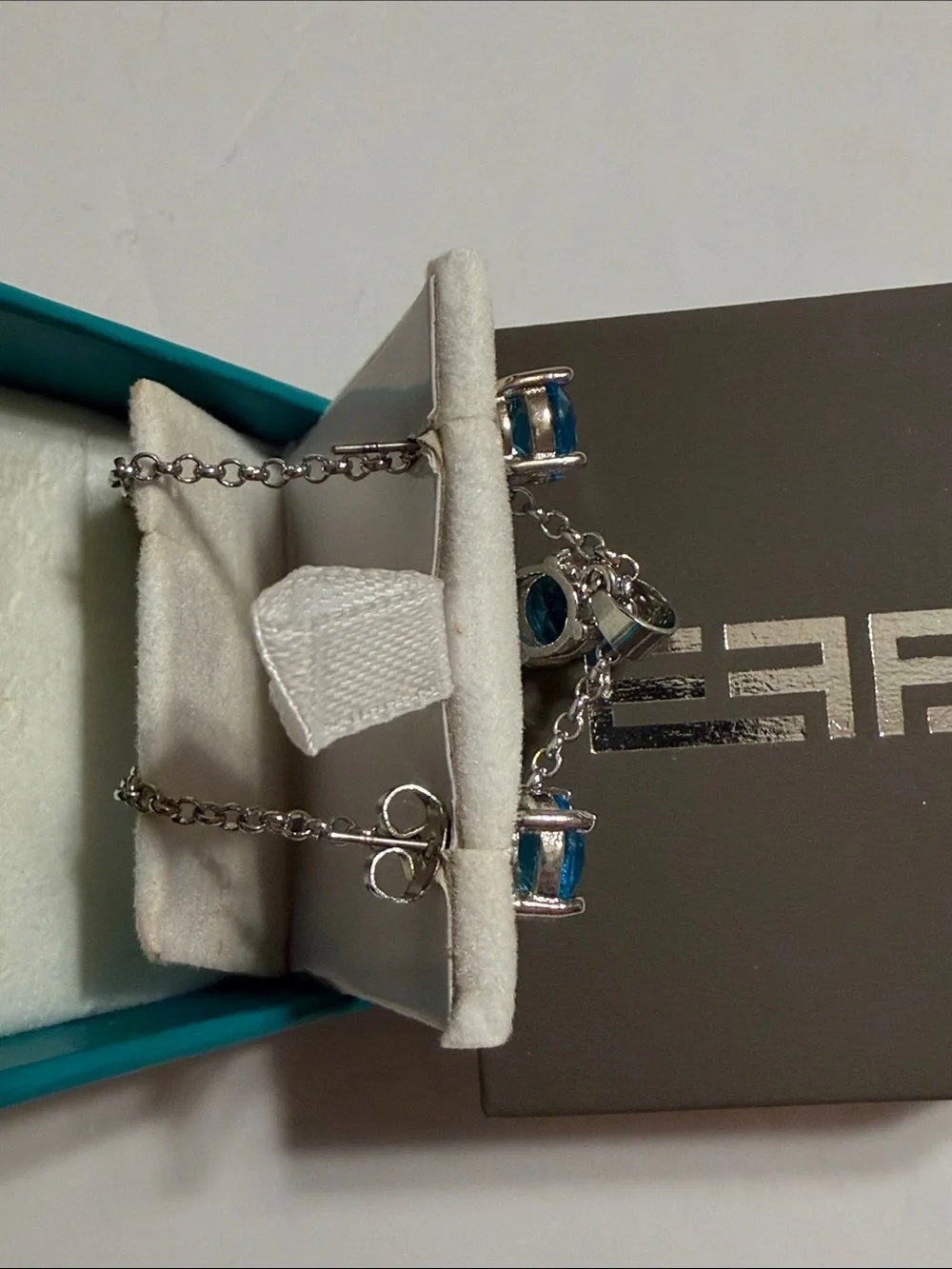 Effy Blue Topaz Gemstone Necklace and Stud Earrings Set with Signature Box
